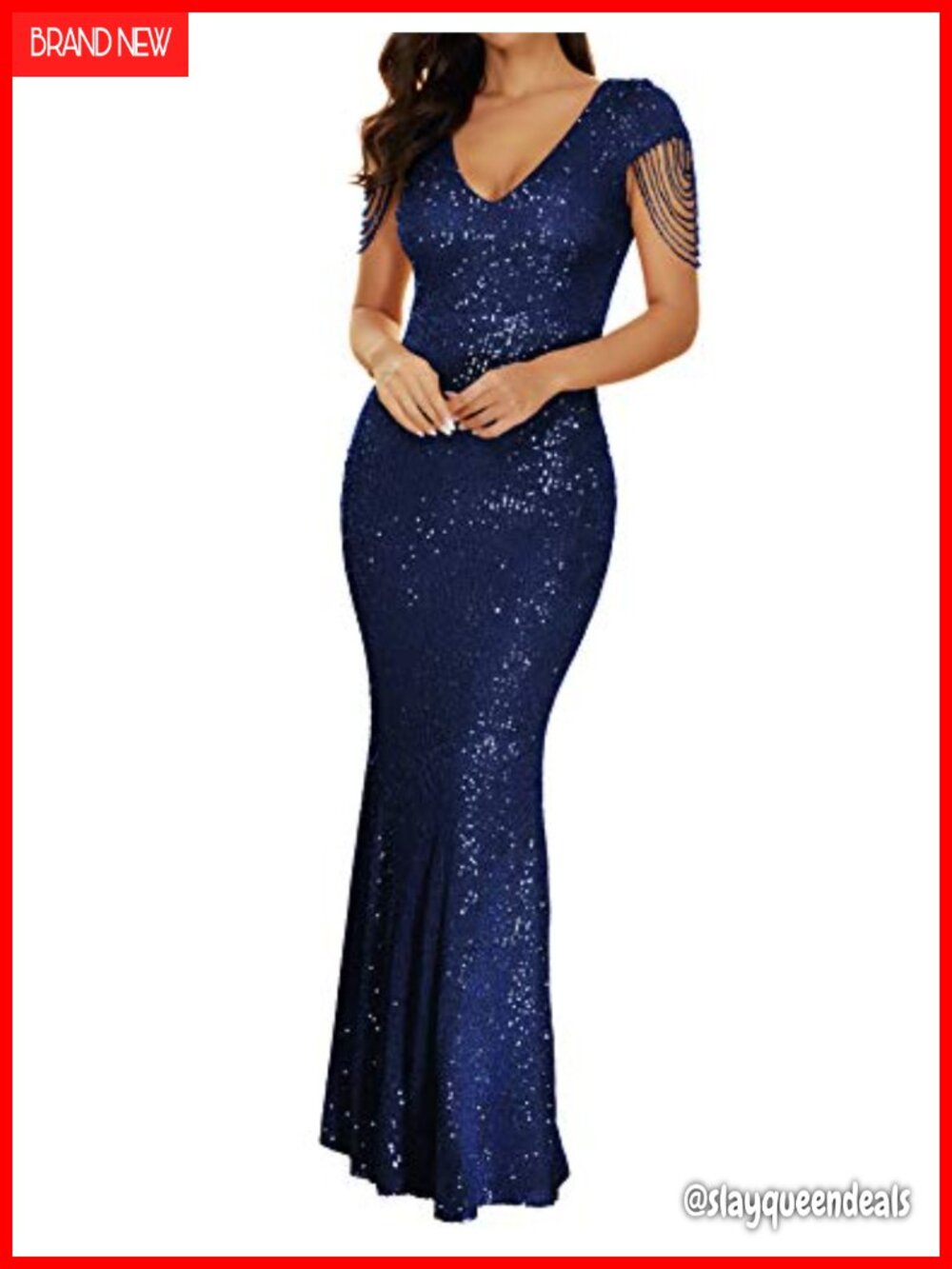 1920s Gatsby Formal Maxi Dress Tassel Sequin V-Neck Mermaid Gown